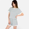 Anna-Kaci Lounge Women's Striped Lounge Set with Cuffed Short Sleeve Top and Elastic Waist Shorts - 3 of 4