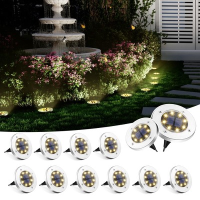 Warm White 8 LED Solar Outdoor Waterproof In-Ground Path Lights for Pathway, Yard, Lawn, Patio and Walkway