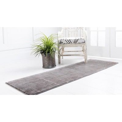 Gray Synthetic Stain-Resistant Easy Care Runner Rug