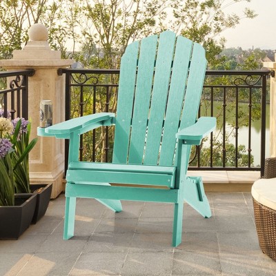 Sonkuki Patio Outdoor Folding Plastic Wood Adirondack Chair, Weather Resistant for Lawn, deck and Backyard