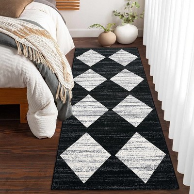Modern Geometric Distressed Area Rug Diamond Lattice Rug Washable Rugs for Living Room Bedroom