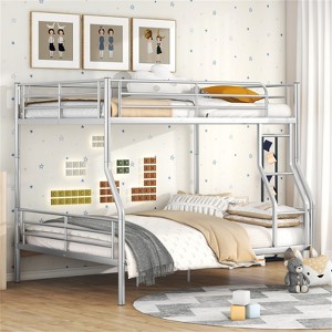 RISOKEYS Full XL Over Queen Bunk Bed - Heavy-Duty Metal Bunk Bed for Adults, Boys, Girls & Teens, Dormitory Use, Can be Divided into Two Beds, Silver - 1 of 4