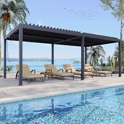 10 x 20 FT Aluminum Pergola – Adjustable Rainproof Louvered Roof for Deck, Garden & Backyard