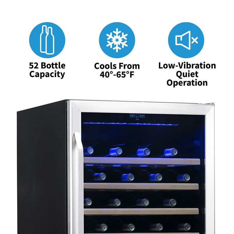Newair 24" Built-In 52 Bottle Compressor Wine Fridge in Stainless Steel with Precision Digital Thermostat and Premium Beech Wood Shelves, 2 of 17