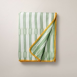 Broken Stripe Border Stitch Throw Blanket Green/Yellow - Hearth & Hand™ with Magnolia - 1 of 3
