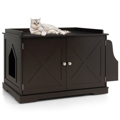 Tangkula Large Side Table Furniture Wooden Cat Litter Box Enclosure Magazine Rack