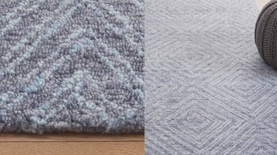 Handmade Abstract Blue Tufted Wool Blend Area Rug, 10' x 14'