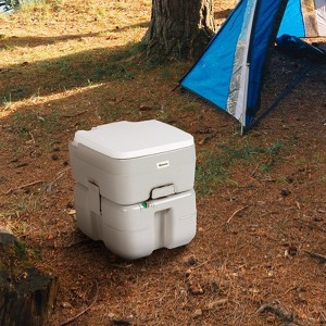 VisioGear 5.3 Gallon Portable Toilet for Adults, T-Type Water Outlets and Anti-Leak Handle Pump for Camping, Hiking, Travel, Grey, 15.7"*13"*16.9" - 1 of 4
