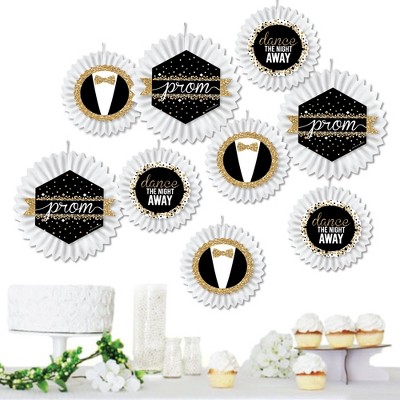 Big Dot of Happiness Prom - Hanging Prom Night Party Tissue Decoration Kit - Paper Fans - Set of 9