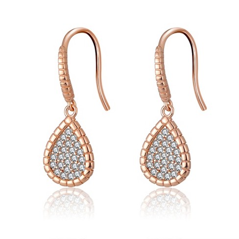 CZ Pave Earrings w/ Post, Teardrop discount Shape 12mmLx6mmW. 925 Sterling Silver w/ Rhodium plating to prevent tarnish.