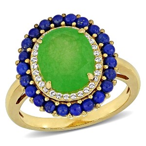 EVERLY JEWELRY | Yellow Plated Sterling Silver 3.73 CT TGW dyed Green Jade and lapis and Created White Sapphire Fashion Ring - 1 of 4