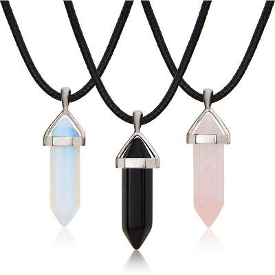 Zodaca 3 Pack Gemstone Crystal Pendant Necklace with Leather Cord, 3 Colors, 19"