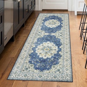 Boho Farmhouse Washable Area Rug - Large Neutral Floral Vintage Non-Slip Carpet for Living Room, Bedroom, Nursery, Playroom & Office - 1 of 4