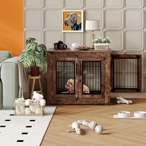 31'' Farmhouse Wooden Dog Cage Furniture, Dual-Door Chew-Resistant Kennel Side Table for Small-Medium Dogs - 1 of 4