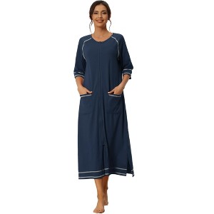 cheibear Women's Front Zipper with Pockets Maternity Long Sleep Robes - 1 of 4