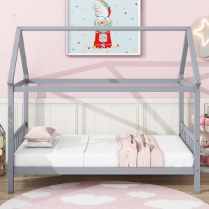 PAGED Twin Size House Shaped Bed Modern Wooden Bed Frame with Headboard and Footboard for Bedroom - 1 of 4