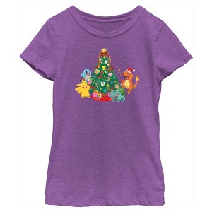 Girl's Pokemon Christmas Tree Characters T-Shirt - 1 of 4