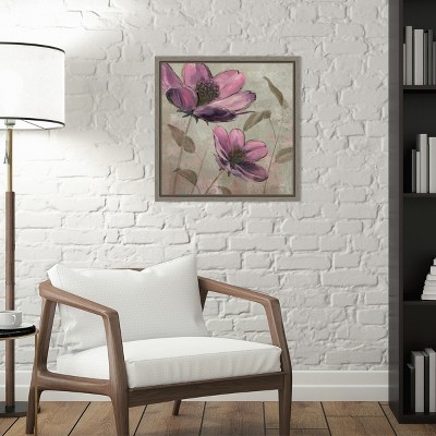 Plum Floral II Purple Canvas Print with Gray Frame