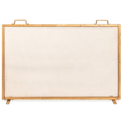 Best Choice Products 38x27in Single Panel Fireplace Screen Handcrafted Steel Mesh Spark Guard w/ Handles - Antique Gold