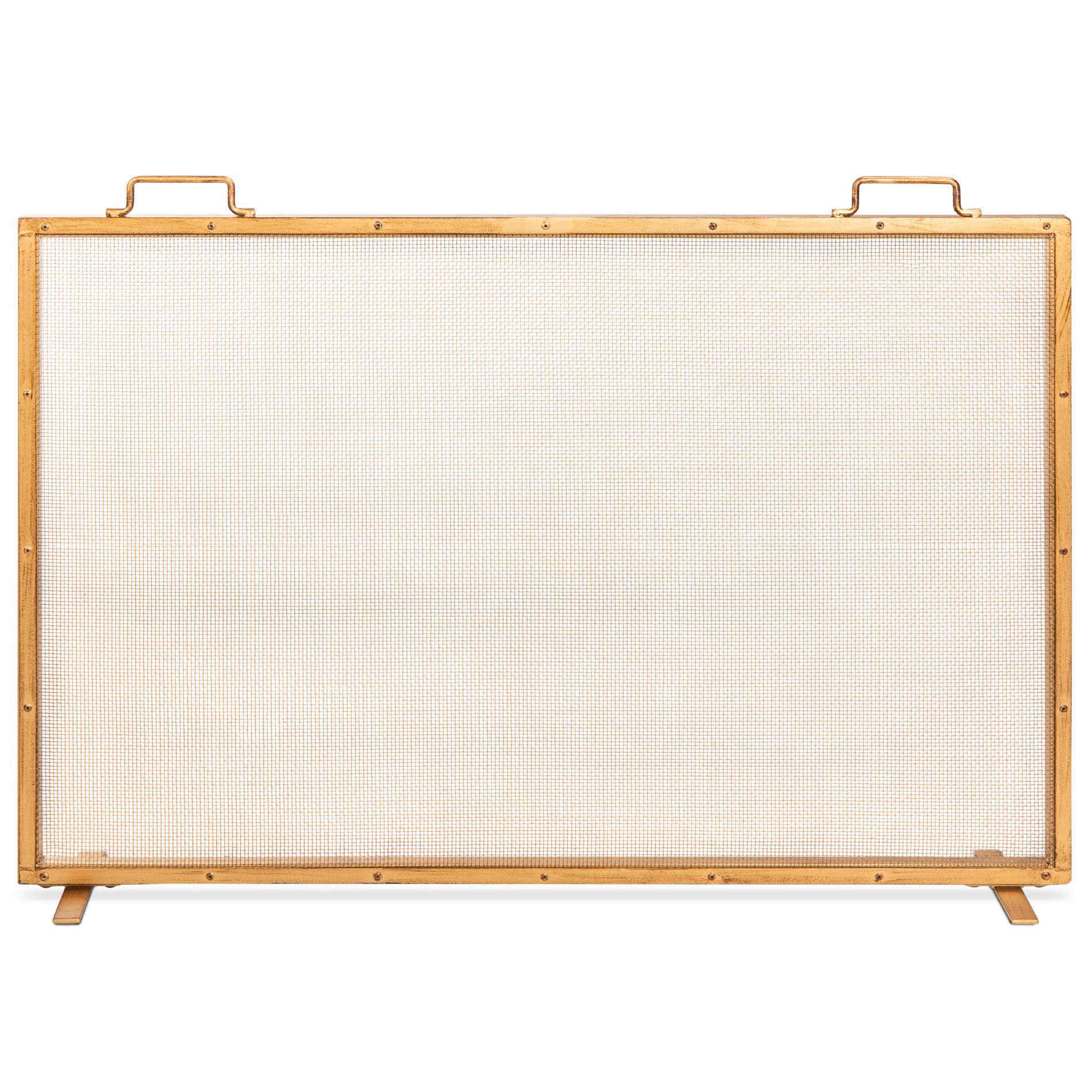 Best Choice Products 38x27in Single Panel Fireplace Screen Handcrafted Steel Mesh Spark Guard w/ Handles - Antique Gold