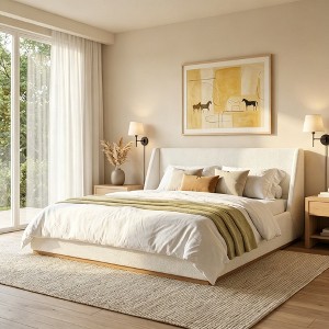 Luxystar Modern White Boucle Upholstered Platform Bed with Wingback ...