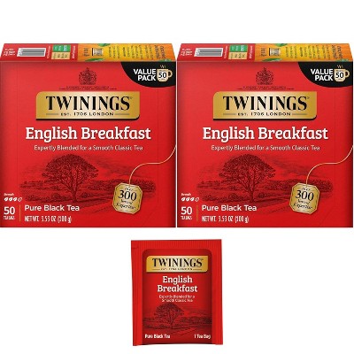 Twinings English Breakfast Individually Wrapped Tea Bags, 50 Count (Pack of 2)