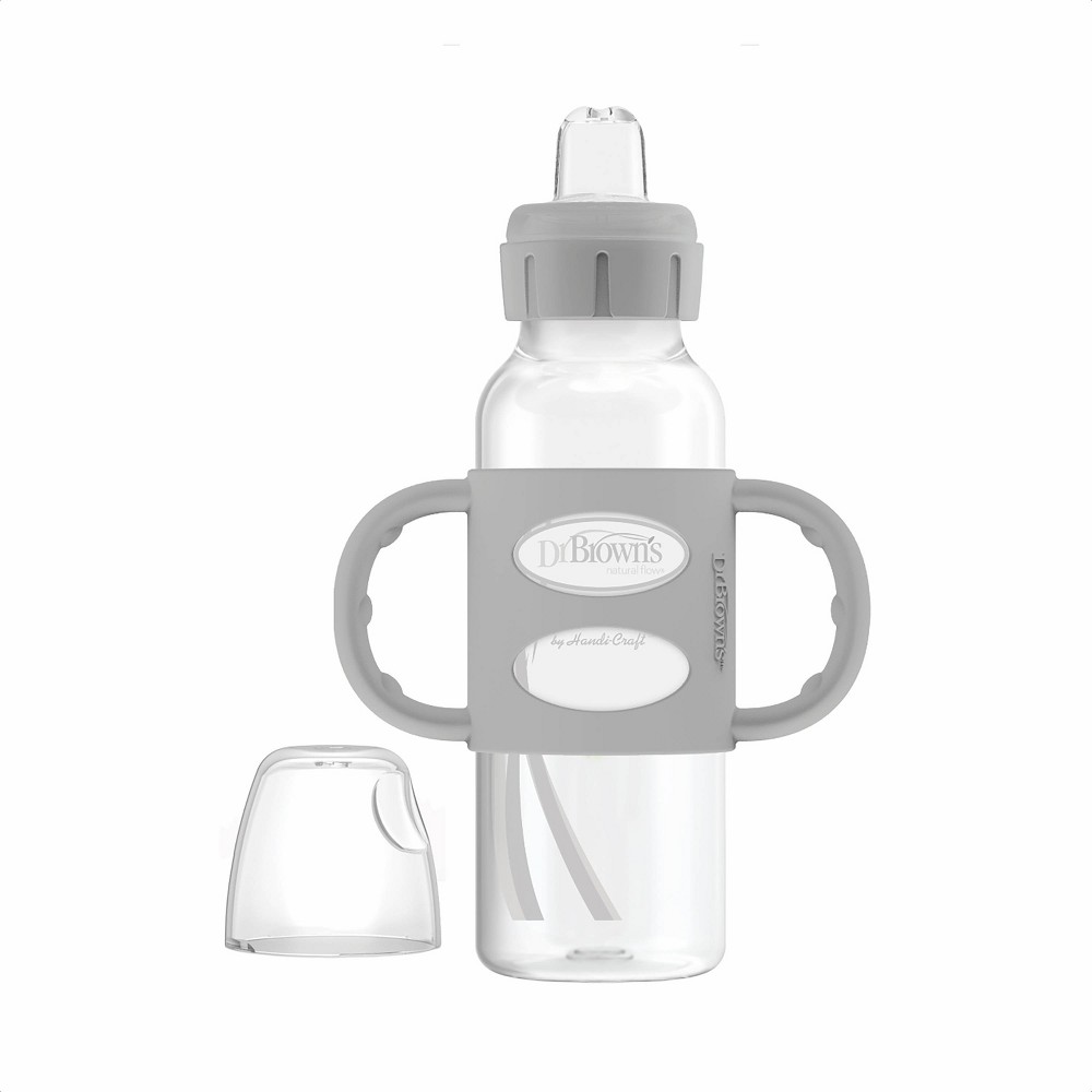 Photos - Glass Dr.Browns Dr. Brown's 8oz Milestones Narrow Sippy Bottle with Silicone Handles & Sof 