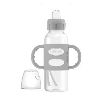 Dr. Brown's Milestones Narrow Sippy Bottle with Silicone Handles & Soft Spout -  8oz/250mL - 6 Months+ - Gray