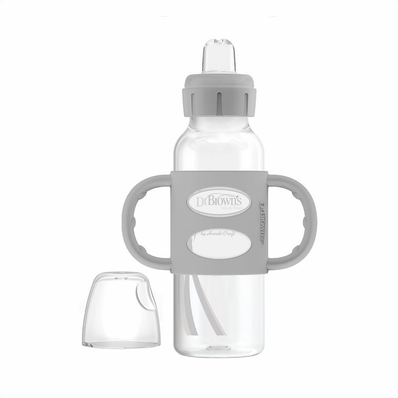 Dr. Brown&#39;s 8oz Milestones Narrow Sippy Bottle with Silicone Handles &#38; Soft Spout - 6m+ - Gray, 1 of 8