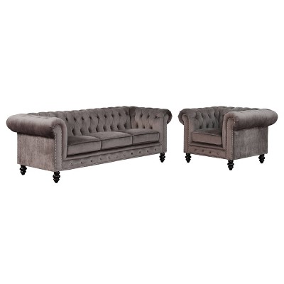 Grand Chester Velvet Sofa and Armchair Gray - Abbyson Living