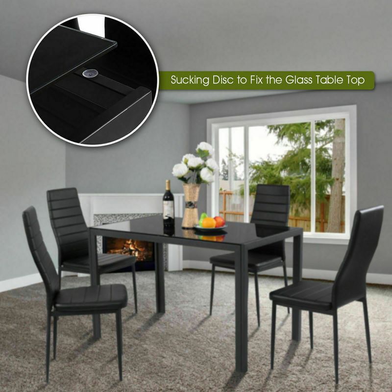 Costway 5 Piece Kitchen Dining Set Glass Metal Table 30" and 4 Chairs Breakfast Furniture Black, 4 of 9