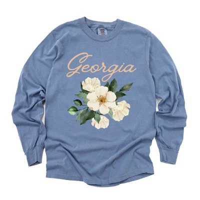 Simply Sage Market Women's Georgia Flower Colorful Long Sleeve Garment Dyed Tee