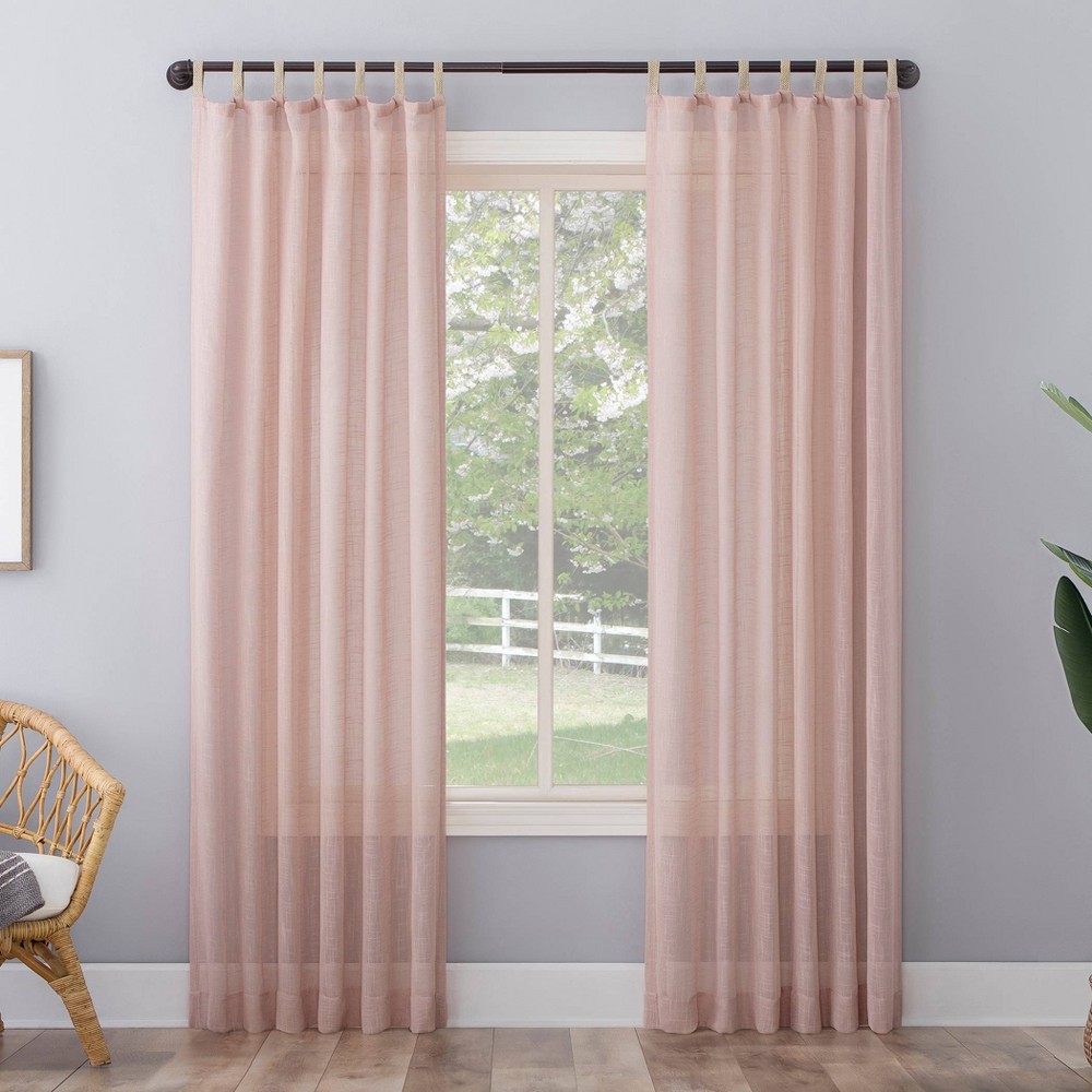 Photos - Curtains & Drapes 63"x50" Ceri Linen Textured Jute Tabs Semi-Sheer Curtain Panel Pink - No.