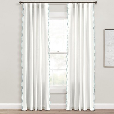 Blue and White Scallop Edge Sheer Cotton Polyester Window Panels
