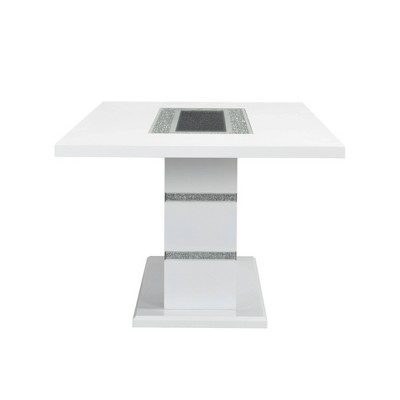 Elizaveta White High Gloss Rectangular Dining Table with Faux Crystals