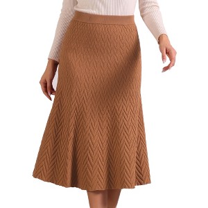 Allegra K Women's Autumn A-Line Stretchy Knit Long Sweater High Waist Skirt - 1 of 4