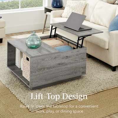 Gray Square Engineered Wood Lift-Top Coffee Table with Storage