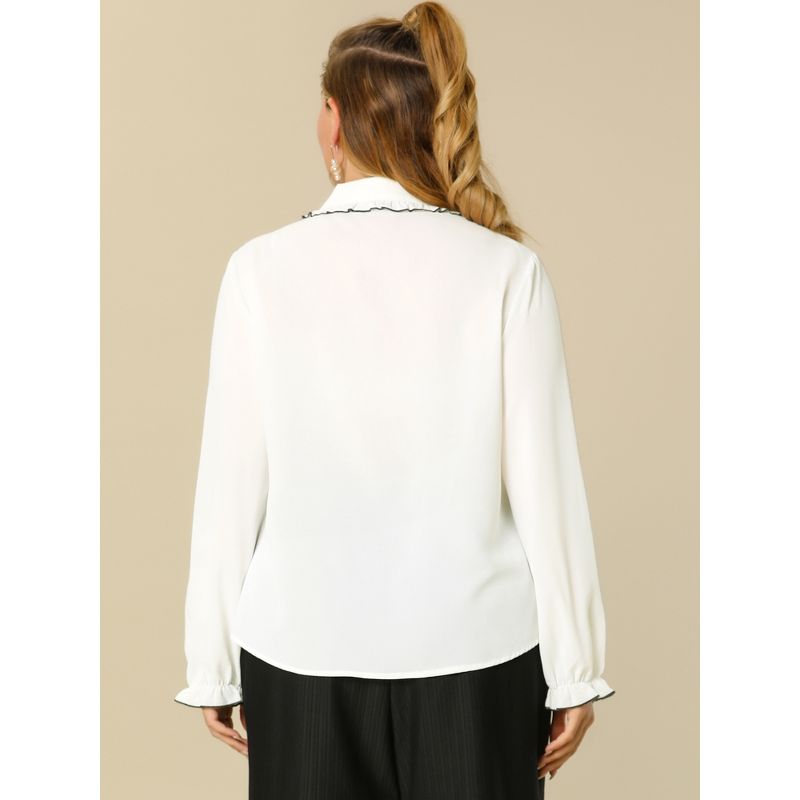 Agnes Orinda Women's Plus Size Elegant Office Peter Pan Collar Long Sleeves Button-Up Shirt, 6 of 8