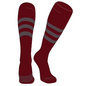 PEAR SOX Striped OTC Baseball, Softball, Football Socks (A) Cardinal, Graphite - 1 of 3