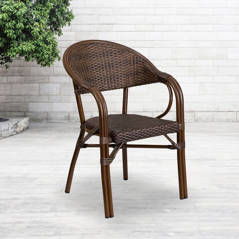 Flash Furniture Milano Series Rattan Restaurant Patio Chair with Bamboo-Aluminum Frame, 3 of 12