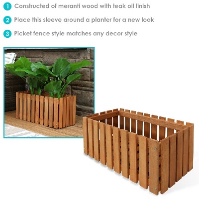 Meranti Wood Picket-Style Planter Box for Outdoor Spaces - 24" Brown