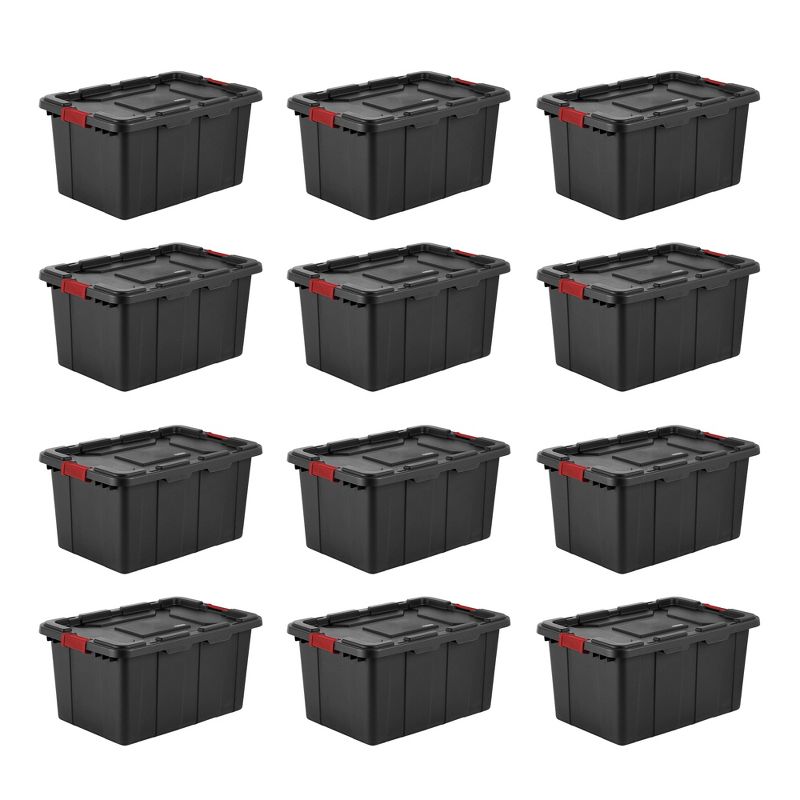 Sterilite 27-Gallon Large Stackable Rugged Storage Tote Container with Red Latching Clip Lid for Garage, Attic, Worksite, or Camping, Black, 2 of 6