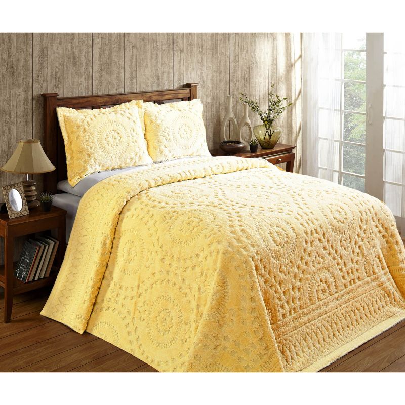 Set of 3 King Rio Collection 100% Cotton Tufted Unique Luxurious Floral Design Bedspread and Sham Set Yellow - Better Trends, 1 of 6