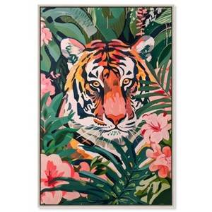 Art Remedy Tiger Hidden in Tropics Tropical Jungle Animals Wall Art Framed - 1 of 4