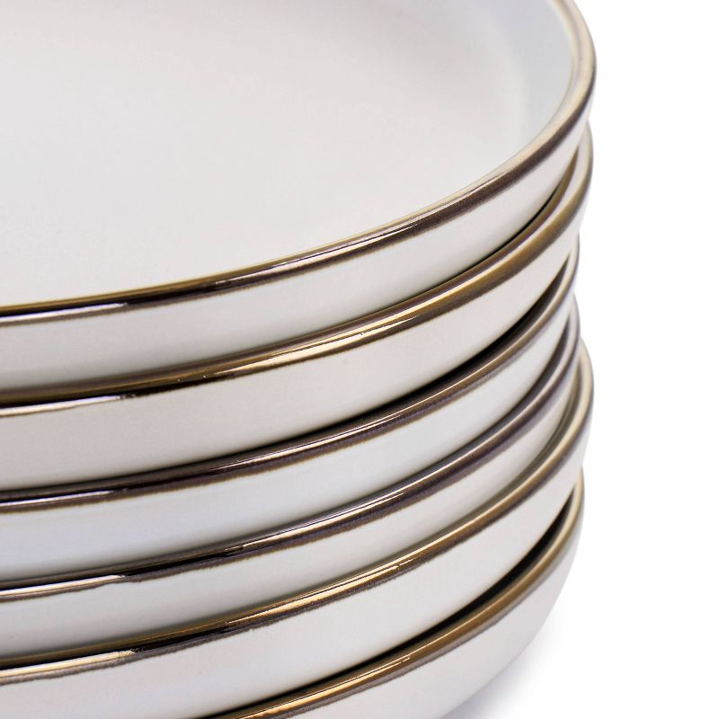 6pc Arthur Stoneware Dinner Plate Set with Rim Matte White/Gold - Elama, 3 of 6