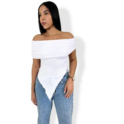 Rebdolls Womens Ribbed Over The Shoulder Top