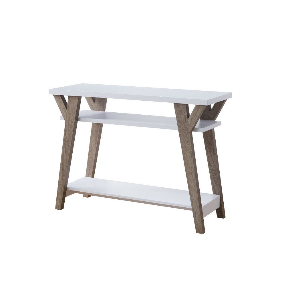 Photos - Coffee Table Ennis Transitional Console Table White/Distressed Taupe - HOMES: Inside +