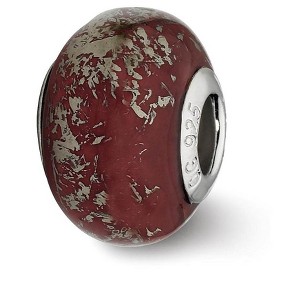Black Bow Jewelry Dark Red w/Platinum Foil Ceramic & Sterling Silver Bead Charm, 14mm - 1 of 3