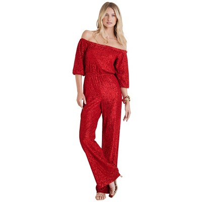 VENUS Womens Off-Shoulder Sequin Jumpsuit