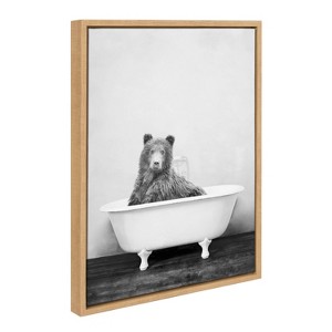 Kate and Laurel Sylvie Bear in the Tub Framed Canvas by Amy Peterson Art Studio, 18x24, Natural - 1 of 4